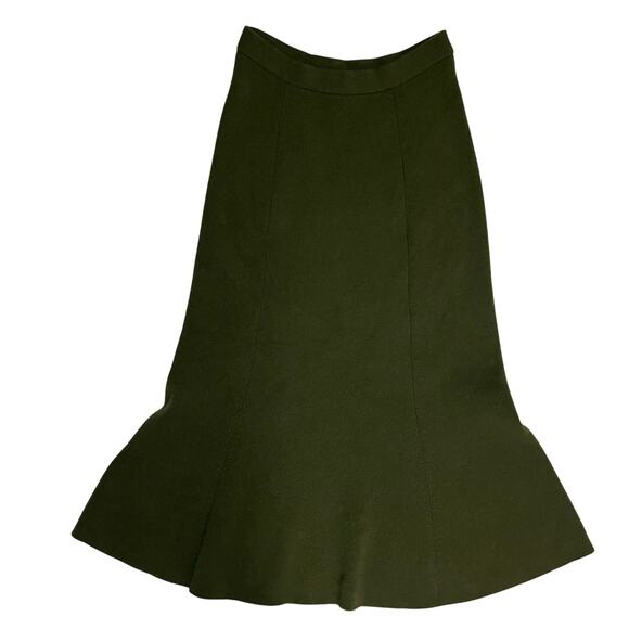 Joseph 100% Soft Wool Skirt Midi Fit N Flare Green Dark Minimal Designer Size M - Picture 1 of 7